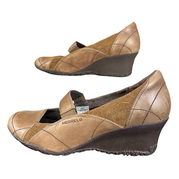 Merrell Shoes Women Size 9 Orchid Tan Brown Mary Jane Wedge Leather Comfort - Picture 7 of 10